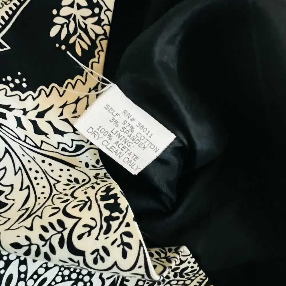 David Meister Paisley Print Sleeveless Sheath Dress Size 2 Black White - Picture 3 of 5